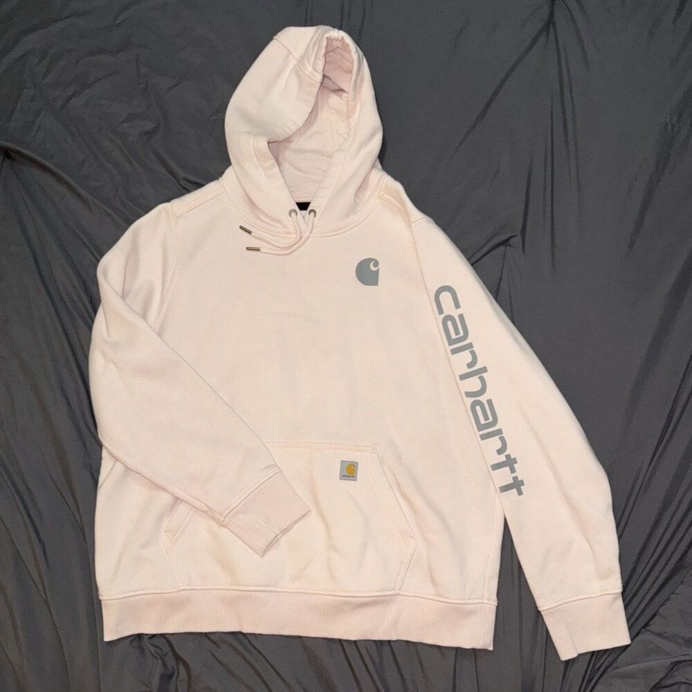 Carhartt Women's Hoodie Size XL Blush Pink Iconic Clarksburg Logo Sweatshirt
